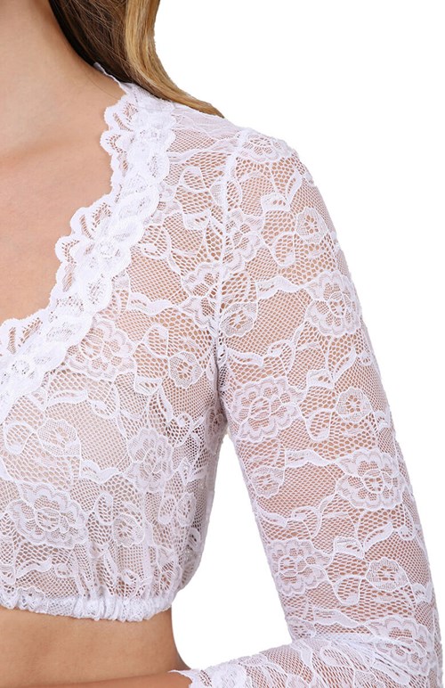 Dirndl Blouse Cassandra 3/4 Mouw Wit (detail schouder)