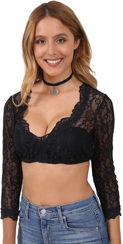 Cassandra Dirndl Blouse 3/4 Mouw Zwart