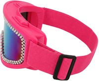 Skibril Olieglas Neon UV Pink met Strass (zijkant)