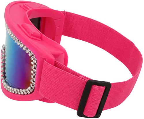 Skibril Olieglas Neon UV Pink met Strass (zijkant)