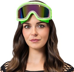 Olieglas Skibril Neon UV Groen met Strass