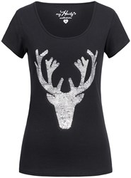 Zwarte Trachten T-shirt Hert (met Zilveren Pailletten)
