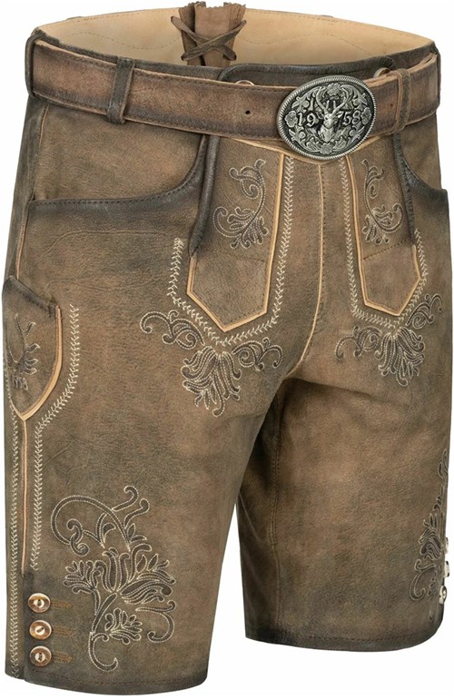 Geitenleer Lederhose Herakles Bruin met Riem (zijkant)