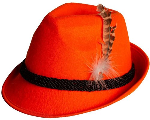 Jagershoedje Oranje met Bruin-Witte Veer