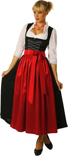 Dames Dirndl Lang Luxe Zwart-Rood (95cm)