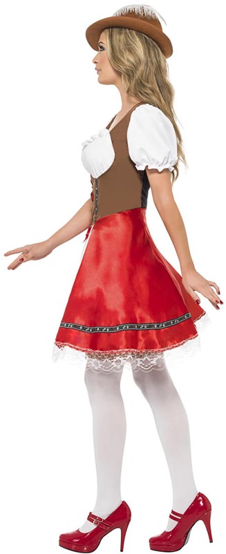 Jurkje Sexy Dirndl Rood-Bruin (zijkant)