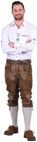 Middelbruin Heren Lederhose 3/4 met riem (geitenleer)