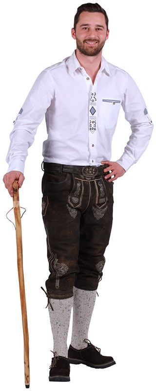 Heren Lederhose 3/4 Donkerbruin met riem (geitenleer) (voorbeeld)