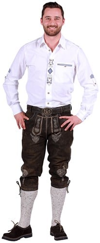 Donkerbruin Heren Lederhose 3/4 met riem (geitenleer)