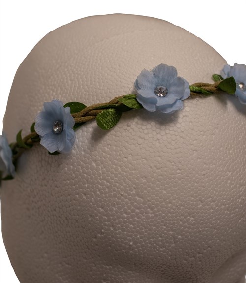 Haarbandje met Bloemen Lichtblauw met Strass (detail)