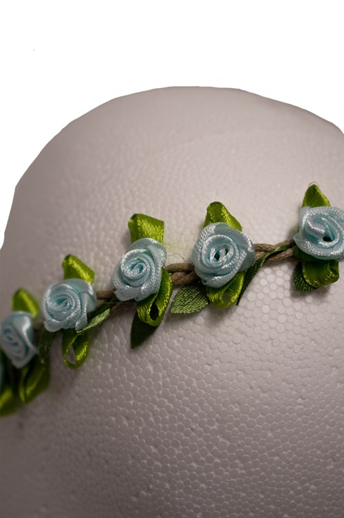 Haarbandje Bloemen Lichtblauw Satijn (detail)