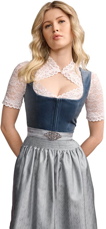 Dirndl Aurela Blauw Luxe (60cm) - 2dlg (detail bovenstuk)
