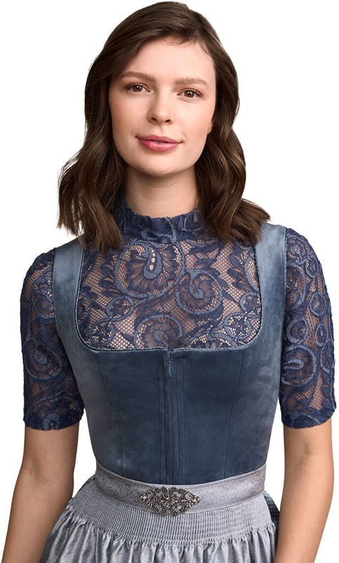 Dirndl Aurela Blauw Luxe (70cm) - 2dlg (detail bovenstuk)