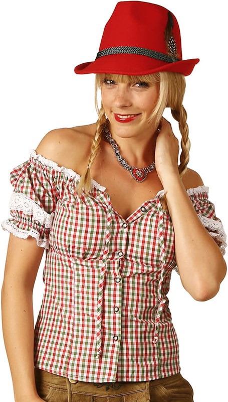Rood/Groen/Witte Tiroler Dames Blouse Carmen