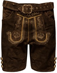 Heren Lederhose Kort Luxe Antiek Bruin met Riem