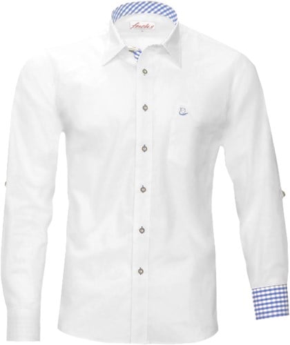 Tiroler Trachten Slimfit Overhemd (Witte-Blauw blokjes)