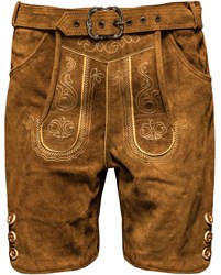 Korte Lederhose Lichtbruin met Riem voor heren (Rund) 