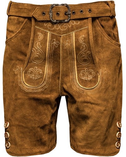 Korte Lederhose Lichtbruin met Riem voor heren (Rund) 