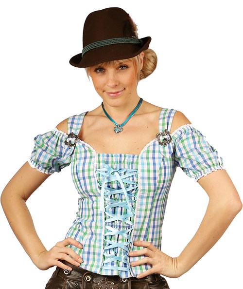 Dames Tiroler Blouse Claire Blauw/Groen