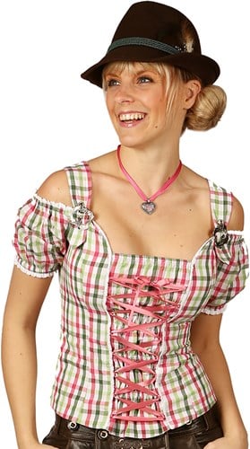 Dames Tiroler Blouse Claire Pink/Groen