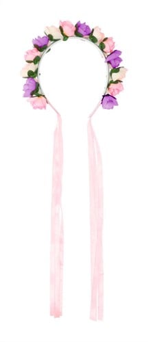Tiroler Haarband met Paarse en Roze Bloemen (inclusief Lint)