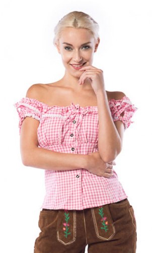 Roze/Witte Tiroler Damesblouse Liesl