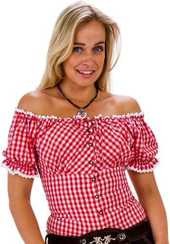 Carmen Blouse Rood/Wit (55% katoen)
