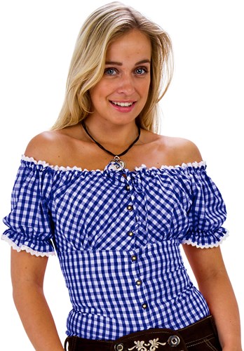 Carmen Blouse Blauw/Wit (55% katoen)