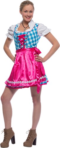 Jurkje Dirndl Turquoise/Pink met Pink Schortje