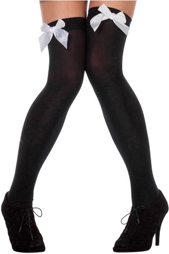 Zwarte Overknee Kousen met Witte Strik