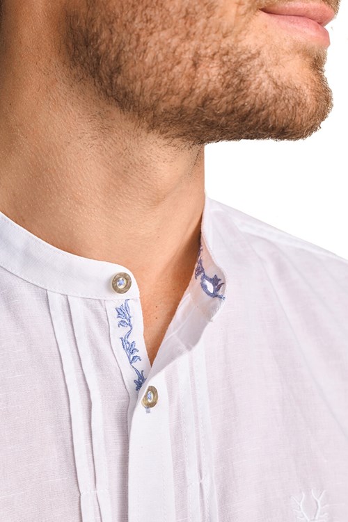 Trachten Overhemd Remo Blauw - 75% Katoen (detail)