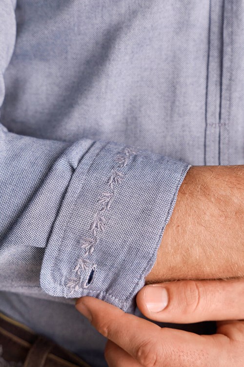Trachten Overhemd Sören Grijs - 100% Katoen (detail mouw)