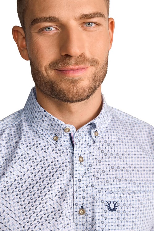 Trachten Overhemd Yannik Blauw - 100% Katoen (detail)