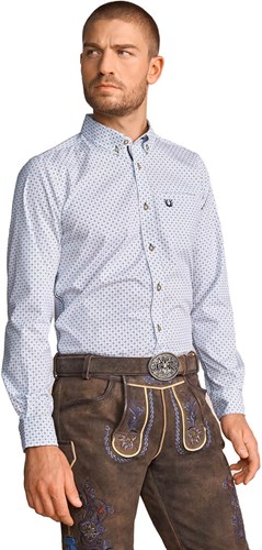 Blauw Trachten Overhemd Yannik - 100% Katoen