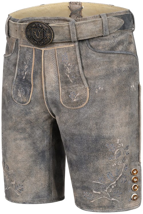 Geitenleer Lederhose Berno Grijs met Riem (links voor)
