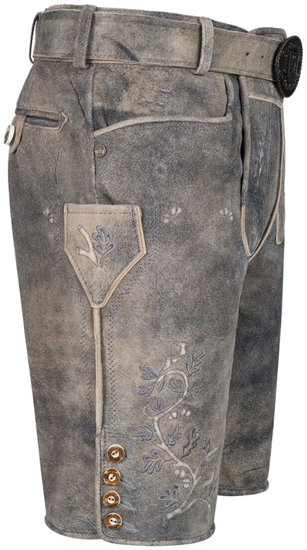 Geitenleer Lederhose Berno Grijs met Riem (rechter zijkant)