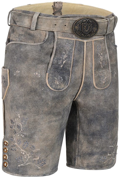 Geitenleer Lederhose Berno Grijs met Riem (rechts voor)