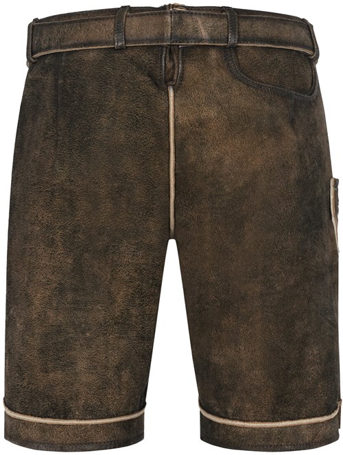 Geitenleer Lederhose Waris Bruin met Riem (achterkant)