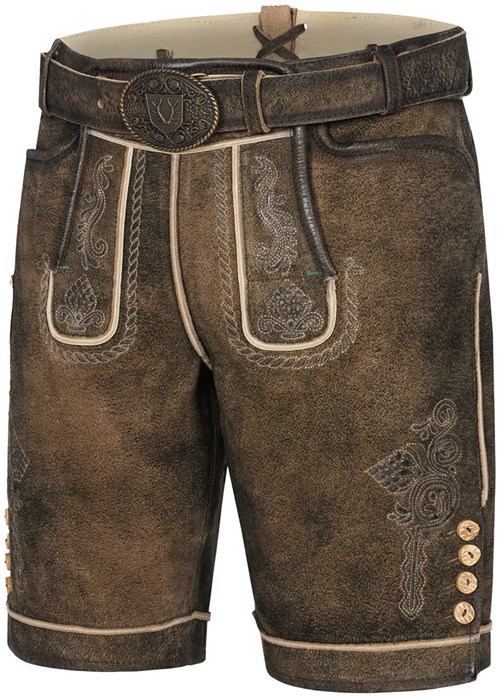 Geitenleer Lederhose Waris Bruin met Riem (rechts voor)