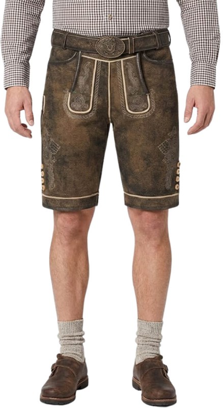 Lederhose Geitenleer Waris Bruin met Riem