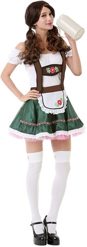Dirndl Donkergroen/Wit met bloemen