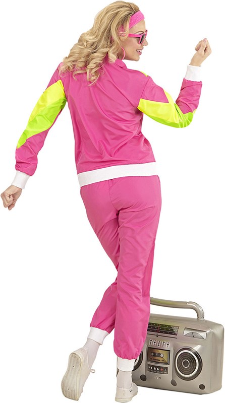 Jaren 80 Trainingspak Roze-Geel-Groen voor dames (achterkant)