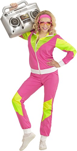 Dames Roze-Geel-Groen Jaren 80 Trainingspak