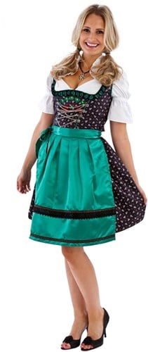 Zwart/Groen Dirndl Landhausstil 60cm Luxe 3dlg.
