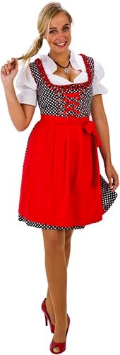 Luxe Dirndl Jurk Zwart/Wit Gestipt 60cm 3dlg.