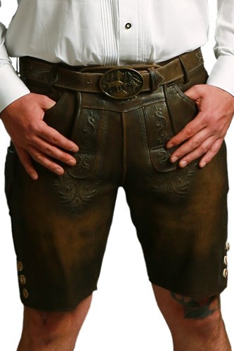 Lederhose Geitenleer Heren Kort Bruin met riem