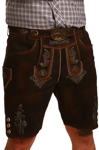 Lederhose Heren Geitenleer Kort Donkerbruin-Roest