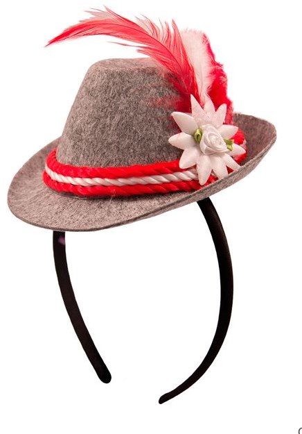 Grijs/Rood Tiroler Diadeem Hoedje 