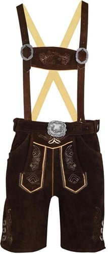 Lederhose met Riem + Bretels Kort Donkerbruin (Rund)