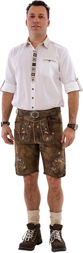Heren Lederhose Geitenleer Kort Luxe Eikenbruin